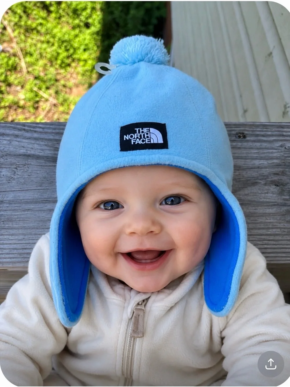 The North Face Kids Light Blue Pom Fleece Beanie